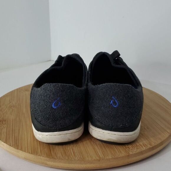 OluKai Men's Nohea Moku Hulu Leather Sneakers Black Grey Drop Heel Size 9 - Picture 4 of 7